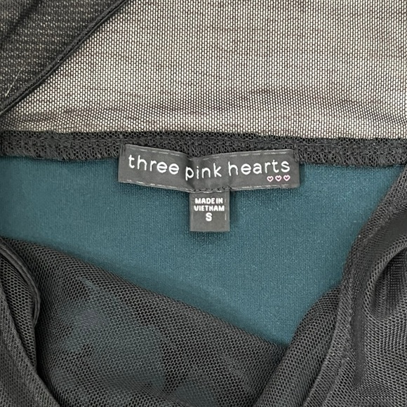 Three Pink Hearts A-Line Green & Black Sleeveless Dress - Size Small - Picture 7 of 13